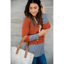 Striped Tipped Hoodie -Women's Clothing Store BB 8425 a63e5484 5176 4b86 8d50 cdaf212058c9