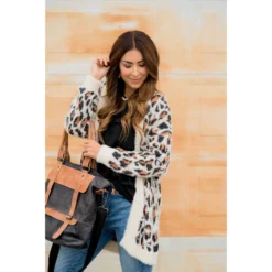So Soft Solid Trimmed Leopard Cardigan -Women's Clothing Store BB 8427