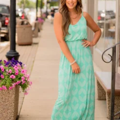 Lined Diamonds Thin Strapped Maxi Dress