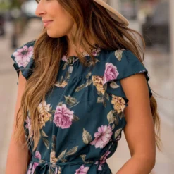 Timeless Floral Ruffle Tie Dress -Women's Clothing Store BB 8445 483378