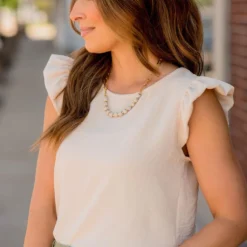 Puffed Flutter Trim Blouse -Women's Clothing Store BB 8454 4018ec98 9521 46aa 8ff3 b3e21cfd7b12 473434