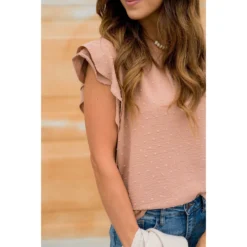 Micro Textured Dot Short Flutter Blouse -Women's Clothing Store BB 8464 d6c77e46 06a0 488a bff2 f74e583992da