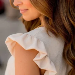 Puffed Flutter Trim Blouse -Women's Clothing Store BB 8465 cfbef579 c075 46c3 8b7b 3a2b1f135d8e 398671