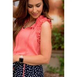 Double Ruffle Tie Neck Tank 19 Double Ruffle Tie Neck Tank -Women's Clothing Store BB 8469