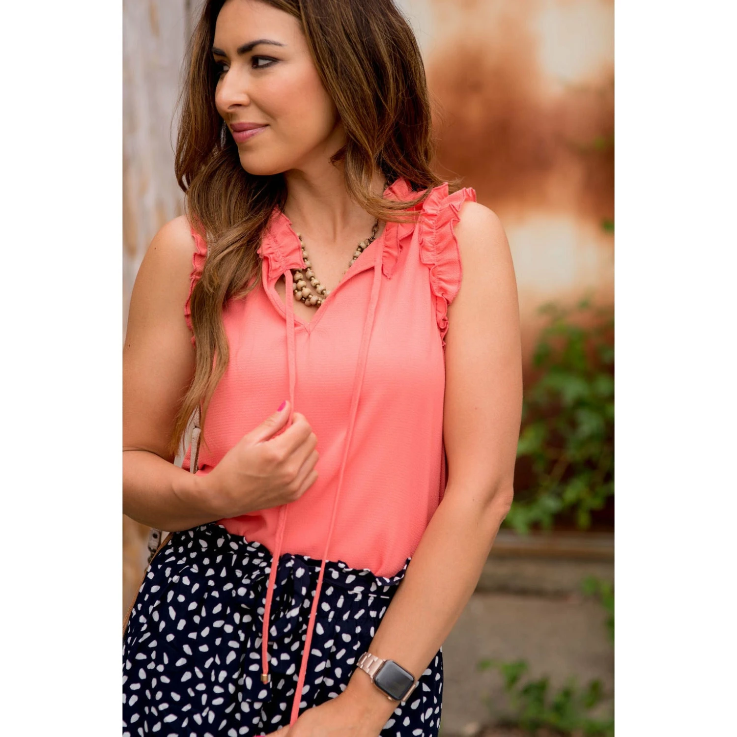 Double Ruffle Tie Neck Tank 2 Double Ruffle Tie Neck Tank - Image 2