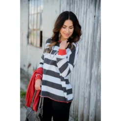 Wide Striped Two Color Sweatshirt -Women's Clothing Store BB 8515