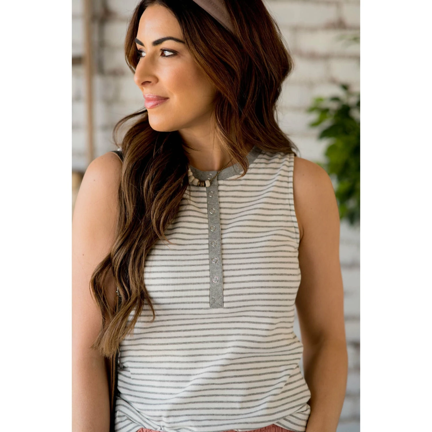 Ribbed Striped Button Accent Tank 3 Ribbed Striped Button Accent Tank - Image 3