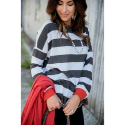 Wide Striped Two Color Sweatshirt -Women's Clothing Store BB 8524 cee5ddd6 88ab 4c9b a5fb f84a0517b152