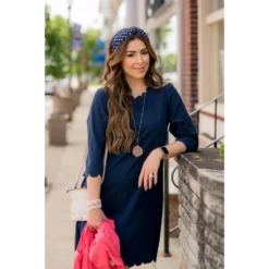 Scalloped 3/4 Sleeve Dress -Women's Clothing Store BB 8546 398e062a ac2e 42ce a6dc 6c0563b9bb60