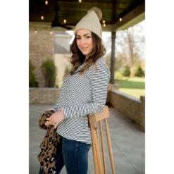 Striped Button Back Accent Sweatshirt -Women's Clothing Store BB 8562
