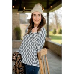 Striped Button Back Accent Sweatshirt -Women's Clothing Store BB 8565