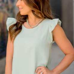 Puffed Flutter Trim Blouse -Women's Clothing Store BB 8601 f12d7b2f bd38 4d35 9daa 30488816c83a 878559