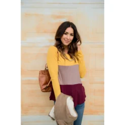 Triple Blocked Long Sleeve Tee -Women's Clothing Store BB 8647