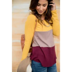 Triple Blocked Long Sleeve Tee -Women's Clothing Store BB 8651