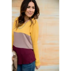 Triple Blocked Long Sleeve Tee -Women's Clothing Store BB 8653 1