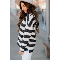 Striped V Stitched Sweatshirt -Women's Clothing Store BB 8724 5dc0279c 030e 4df2 86b4 511c30464a35