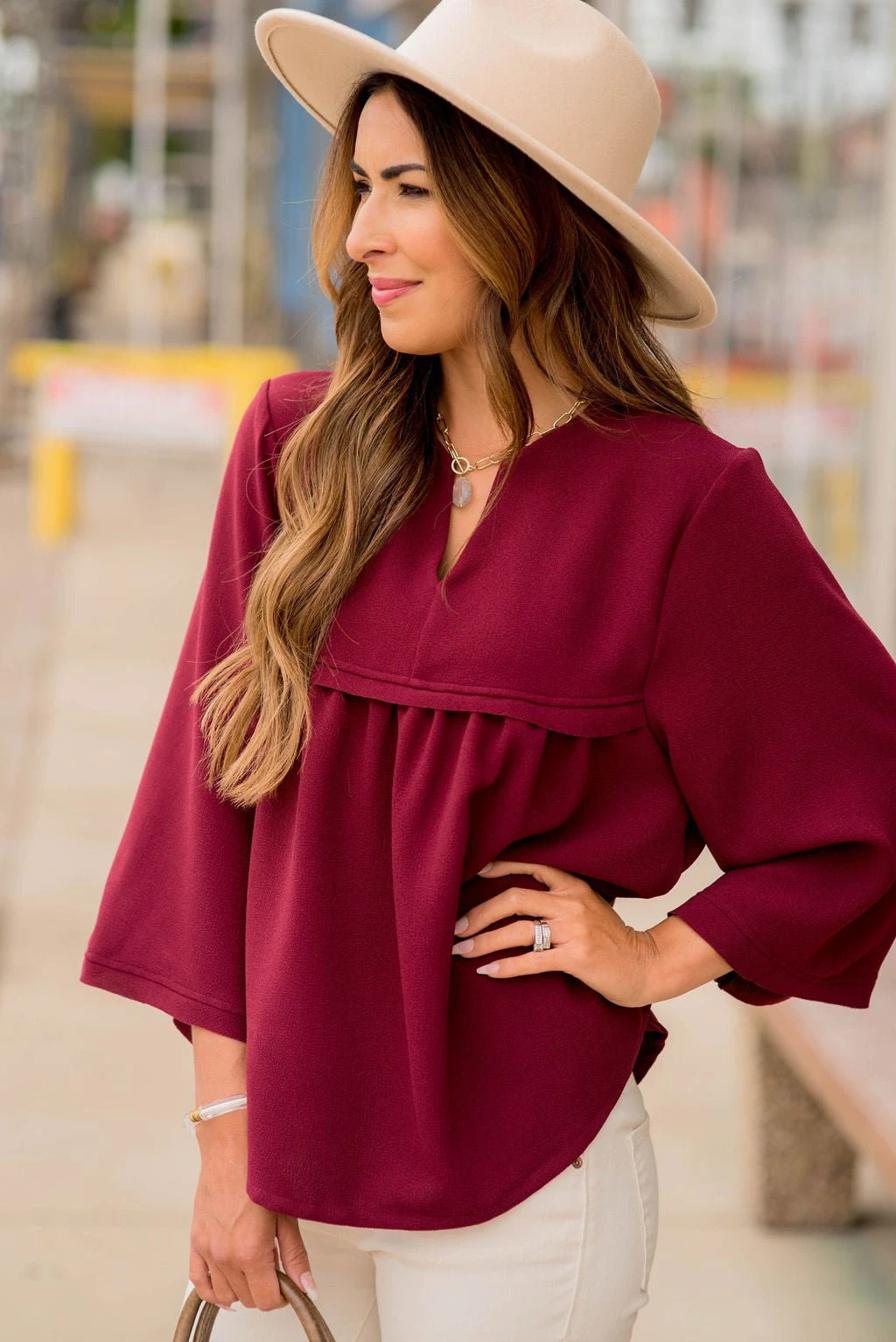 Bell Sleeve Peplum V Blouse 9 Bell Sleeve Peplum V Blouse - Image 9