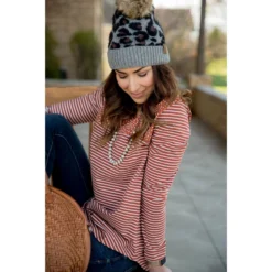 Speckled Top Striped Long Sleeve -Women's Clothing Store BB 8747 426942