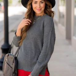 Distressed Side Slit Sweater