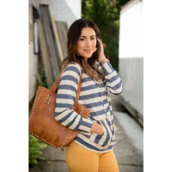 Mustard Accent Striped Hoodie -Women's Clothing Store BB 8755