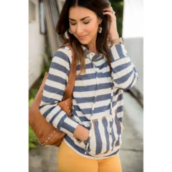 Mustard Accent Striped Hoodie -Women's Clothing Store BB 8764 1