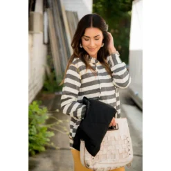 Mustard Accent Striped Hoodie -Women's Clothing Store BB 8803