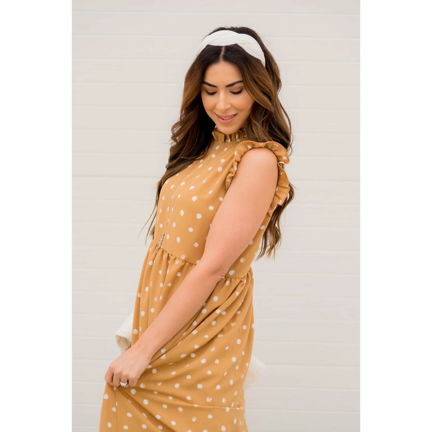 Brushed Dot Ruffle Trim Maxi Dress 8 Brushed Dot Ruffle Trim Maxi Dress - Image 8