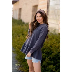 Vibrant Vintage Wash Micro Peplum Hoodie -Women's Clothing Store BB 8818 97dd97e5 2f7e 4a83 bcfb f50cfcae57f5