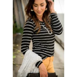 Dual Striped Long Sleeve Tee -Women's Clothing Store BB 8831