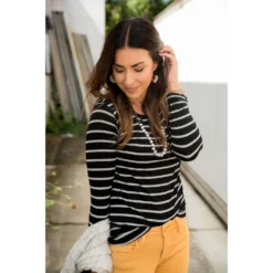 Dual Striped Long Sleeve Tee -Women's Clothing Store BB 8833