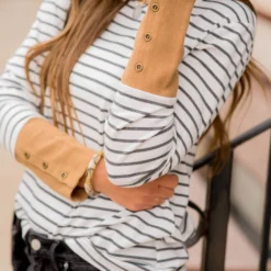 Striped Button Accent Long Sleeve -Women's Clothing Store BB 8839 3e86e6c0 ee89 4ec7 8994 e8b0969e79d4 259820