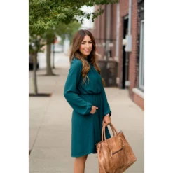 Textured Long Sleeve Cinch Dress -Women's Clothing Store BB 8848 72bbf1eb fcbb 4662 b214 b5a39d2d9431