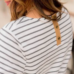 Striped Button Accent Long Sleeve -Women's Clothing Store BB 8851 f64bb27b 2d81 470a 938d 8d9ecbff4706 831893