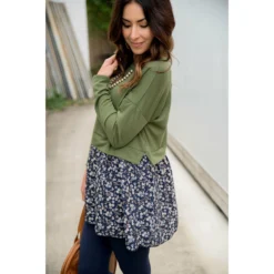 Vintage Floral Blouse Bottom Sweatshirt 17 Vintage Floral Blouse Bottom Sweatshirt -Women's Clothing Store BB 8853