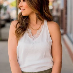 Lace Accent V Tank
