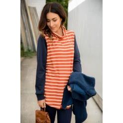 Striped Body Cowl Neck Sweatshirt -Women's Clothing Store BB 8864