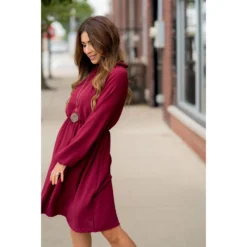 Textured Long Sleeve Cinch Dress -Women's Clothing Store BB 8869 05e1244a 10f5 49dd 9a1d 020b807b92f5