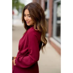 Textured Long Sleeve Cinch Dress -Women's Clothing Store BB 8875 1a175ad1 f15a 4ae4 89a4 92e4578bbedc