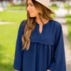 Bell Sleeve Peplum V Blouse