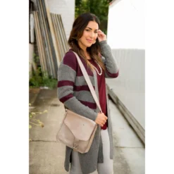 Striped Accent Knit Tunic Cardigan -Women's Clothing Store BB 8911 266464a5 20f3 4c70 8381 927c8bf64593