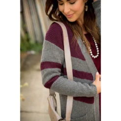 Striped Accent Knit Tunic Cardigan -Women's Clothing Store BB 8922