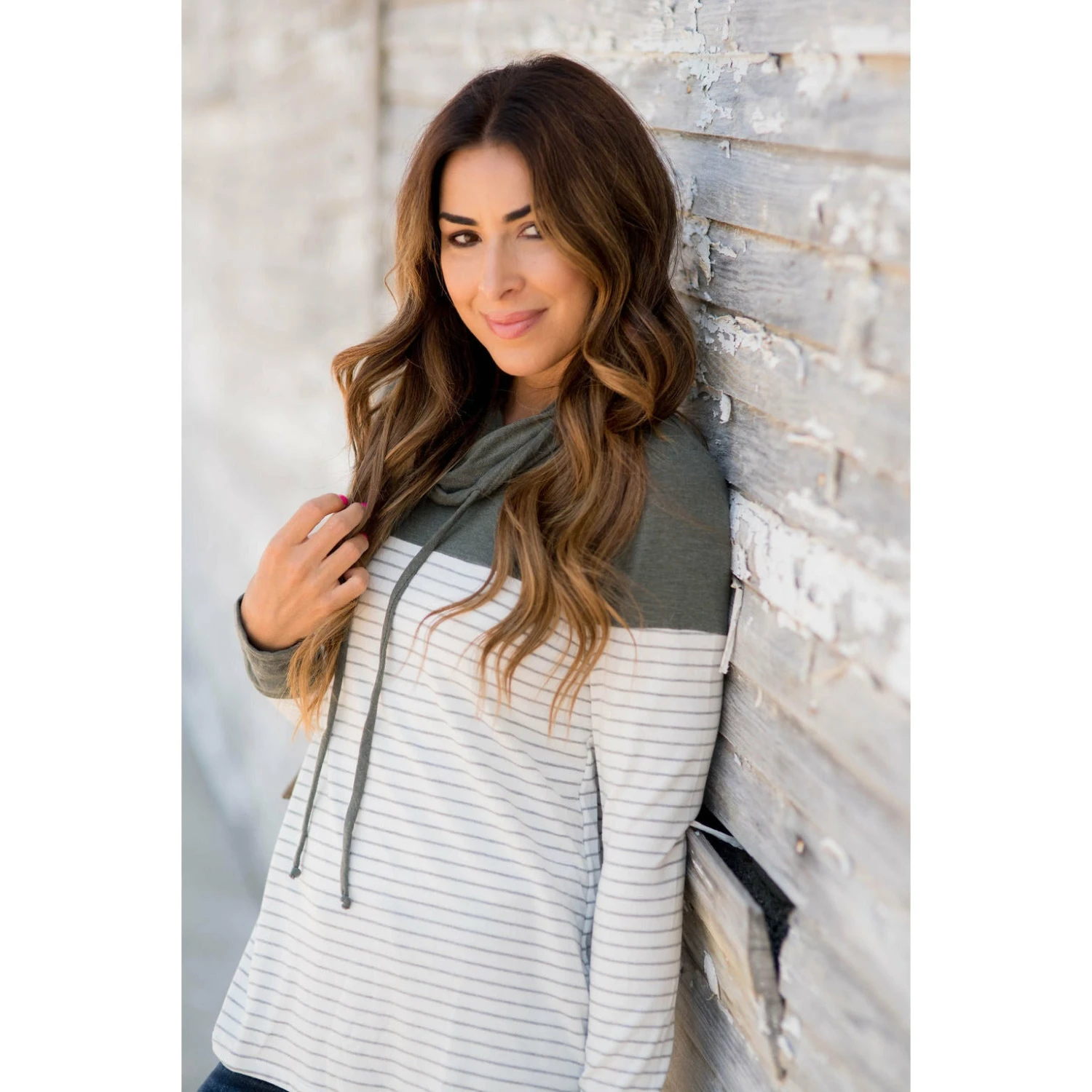 Solid Shoulder Striped Cowl Neck Sweatshirt 10 Solid Shoulder Striped Cowl Neck Sweatshirt - Image 10
