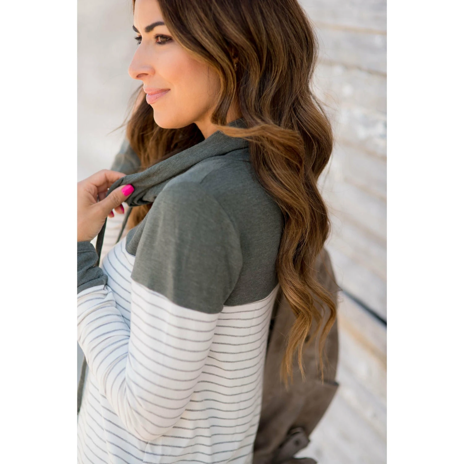 Solid Shoulder Striped Cowl Neck Sweatshirt 12 Solid Shoulder Striped Cowl Neck Sweatshirt - Image 12