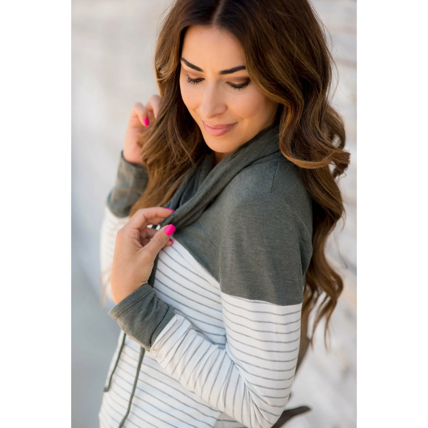 Solid Shoulder Striped Cowl Neck Sweatshirt 13 Solid Shoulder Striped Cowl Neck Sweatshirt - Image 13