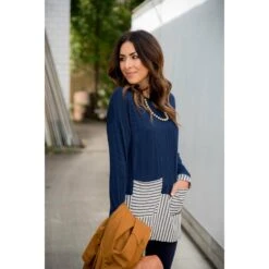 Texture Stripe Trimmed Blouse -Women's Clothing Store BB 8974 09fcbe11 ac2a 40d9 a5eb 4eceb1edacec