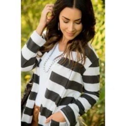 Wide Striped Cardigan -Women's Clothing Store BB 8975
