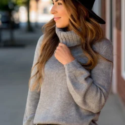 Side Slit Knit Cowl Neck Sweater