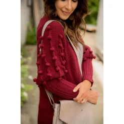 Pom Sleeve Knit Cardigan -Women's Clothing Store BB 8978