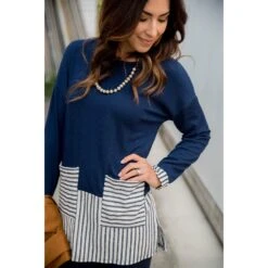 Texture Stripe Trimmed Blouse -Women's Clothing Store BB 8980 a6c01c7a 19e5 4e92 8276 32b91e3dfcec