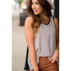 Solid Back Patterned Tank -Women's Clothing Store BB 9003